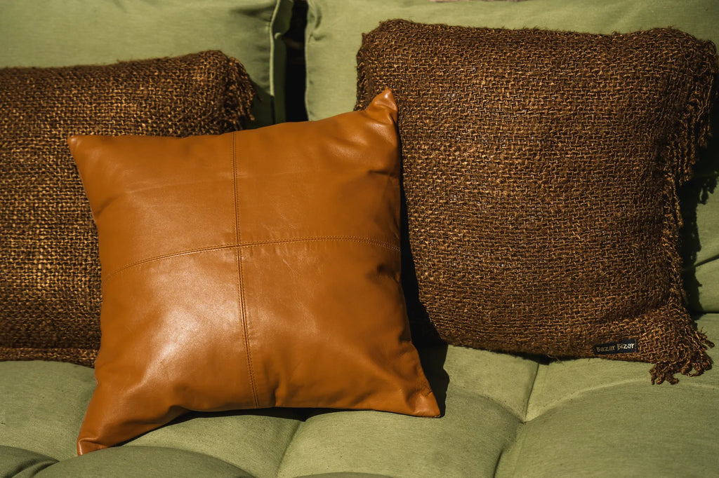 The Four Panel Leather Cushion Cover - Camel - 40x40