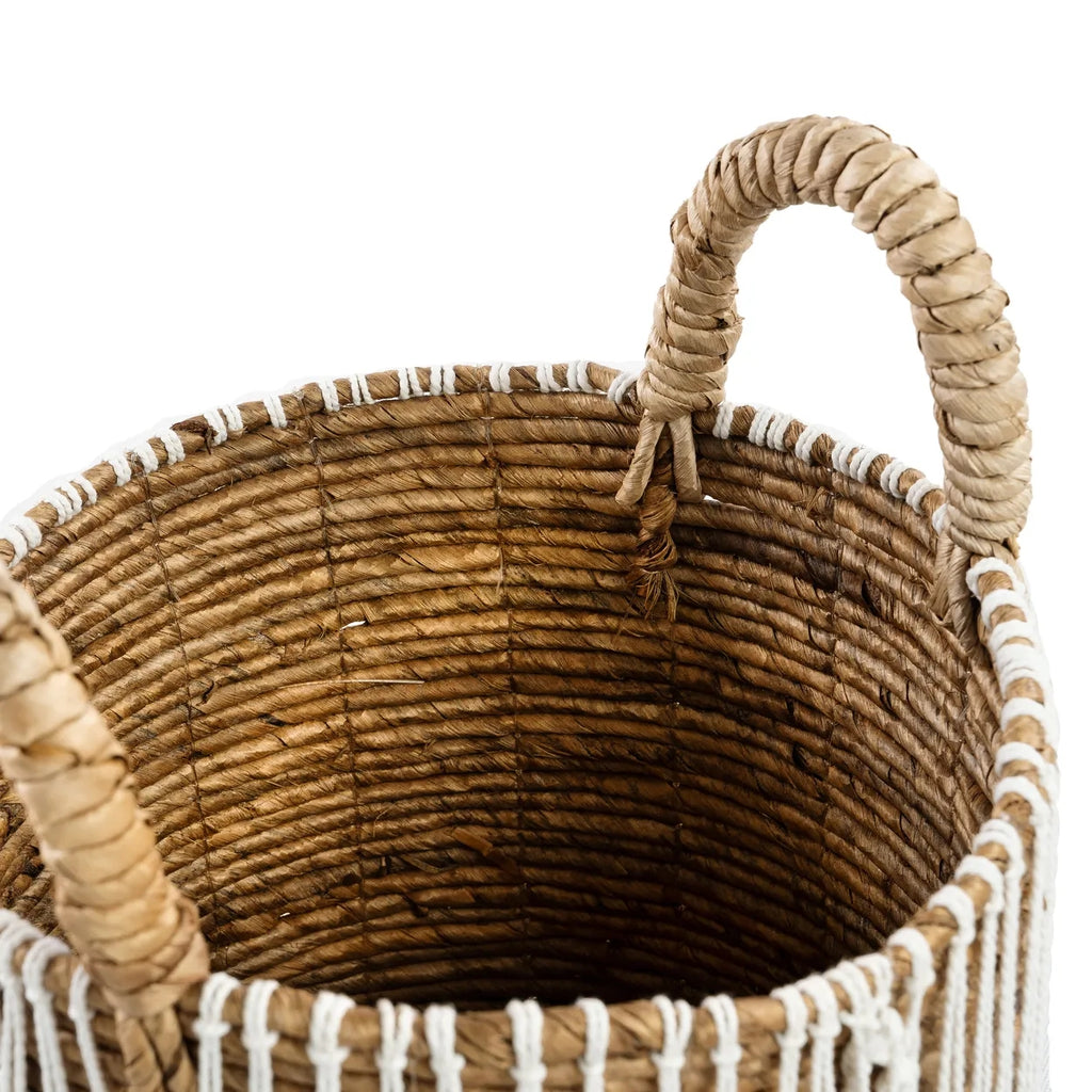 Cesta de macramé con puntada recta - Blanco natural - S