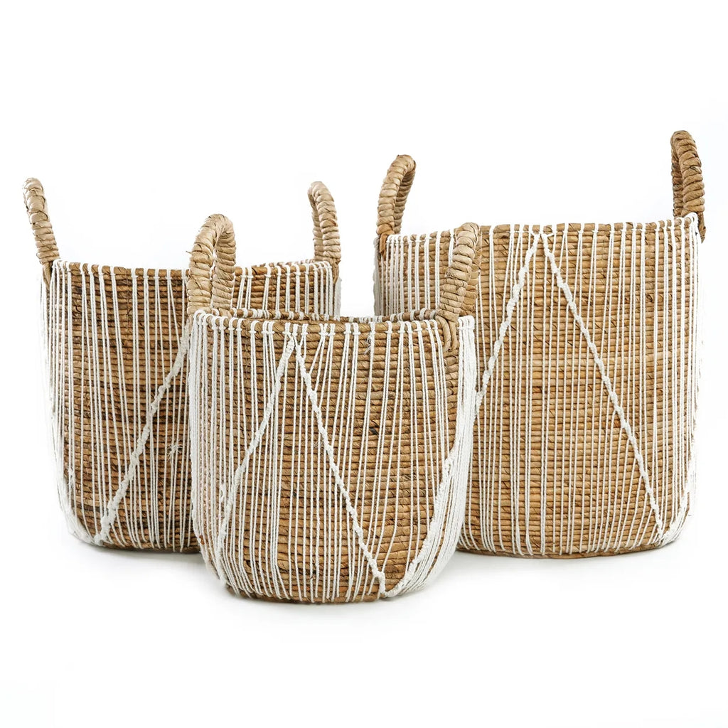 Cesta de macramé con puntada recta - Blanco natural - S