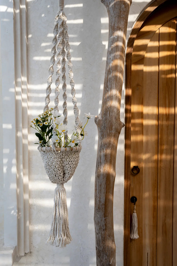 The Twisted Macrame Plant Hanger - Natural White - S